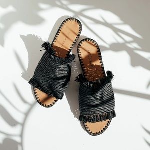 Proud Mary Raffia Sandal Slide in Black Leather